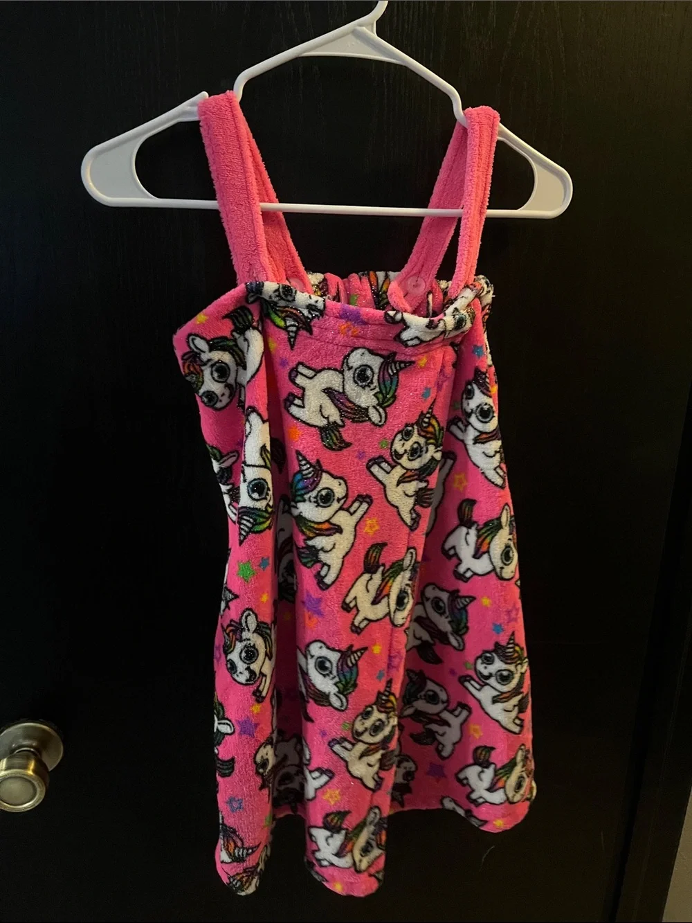 Girls' Pink Unicorn Print Terry towel wrap